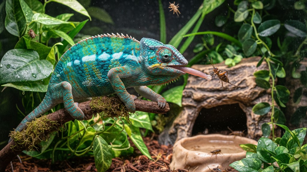 Alimentation du caméléon panthère : régime et routine quotidienne
