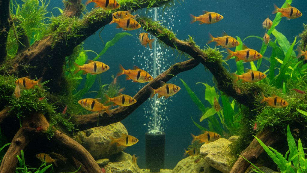 Comportement typique du Barbo tigre en aquarium