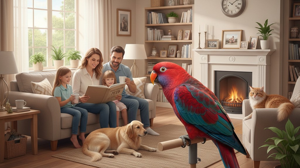 Vie en communauté idéale pour le Perro Eclectus Rouge à la maison