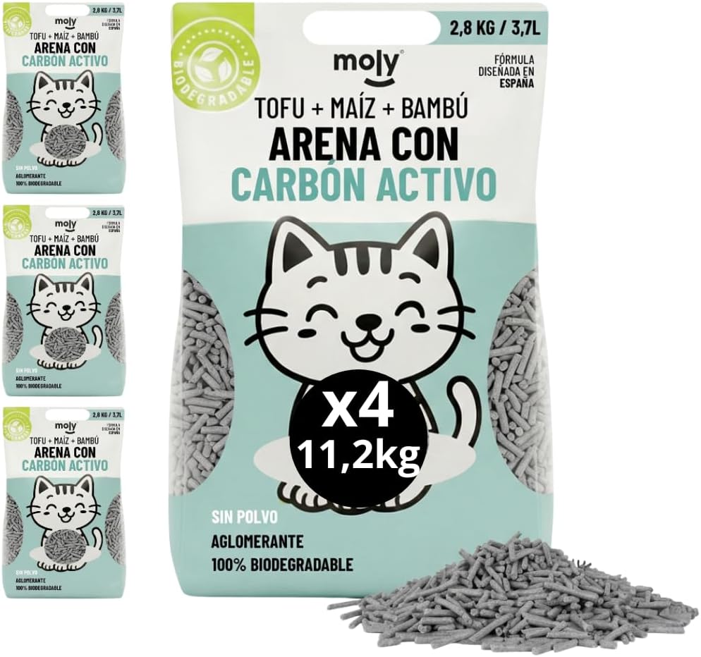 4x Arena de Gato Tofu Carbón Activo 11.2 kilos