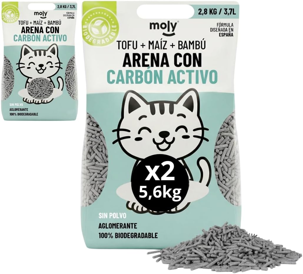 2x Arena de Gato Tofu Carbón Activo 5.6 kilos 13.40 litros