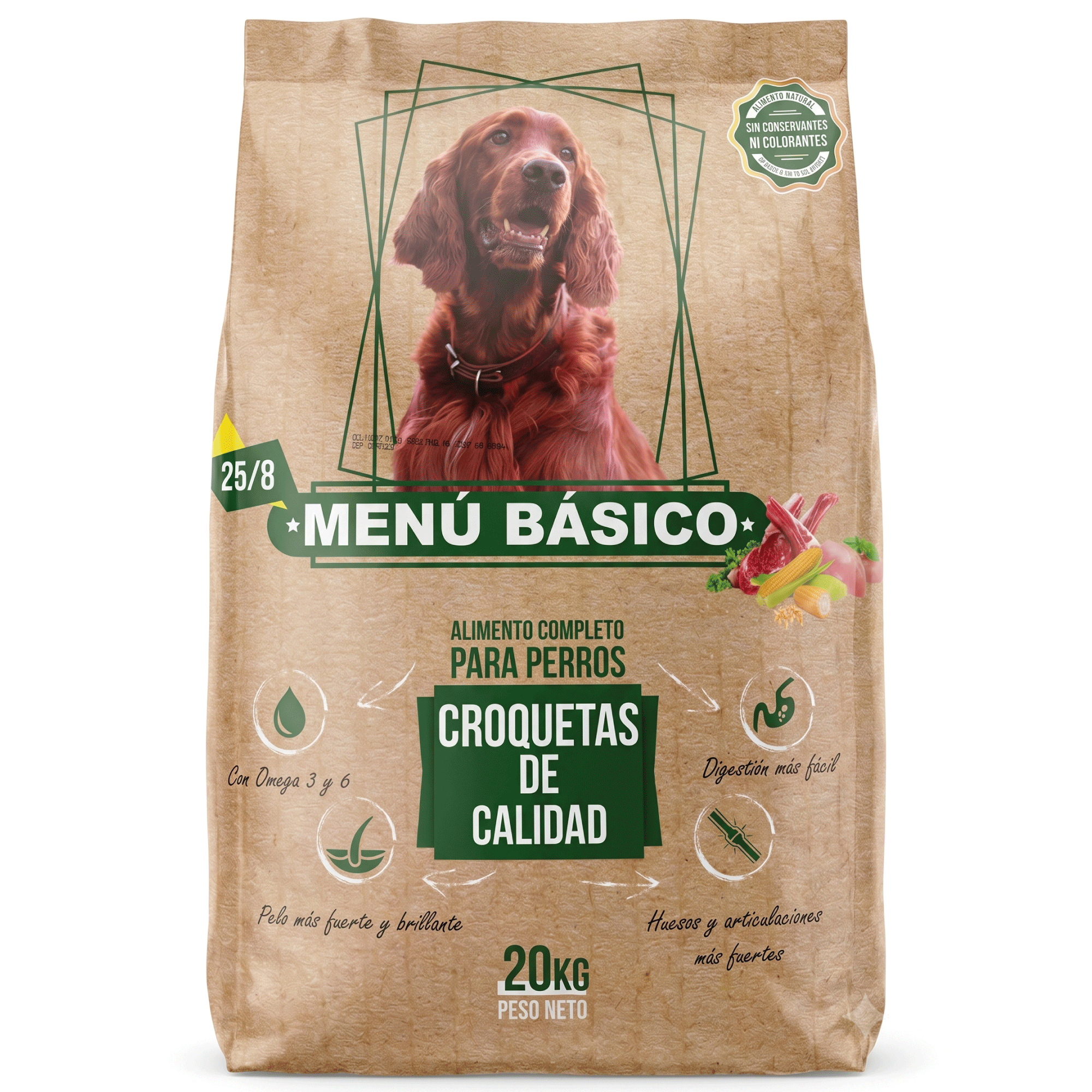 Nourriture pour chiens adultes au bœuf, poulet et légumes 20 kg Lobby | Aliment complet