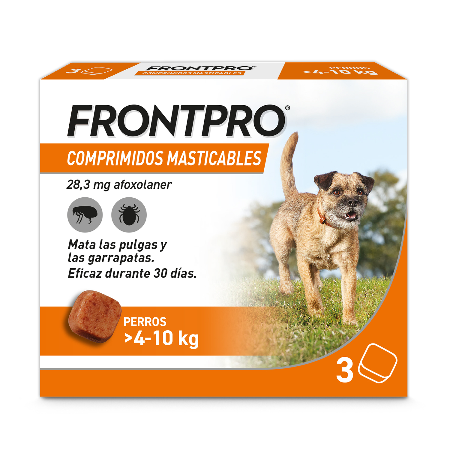 FRONTPRO 28 mg comprimés à mâcher pour chiens de 4 à 10 kg | 3 comprimés | Antiparasitaire contre puces et tiques