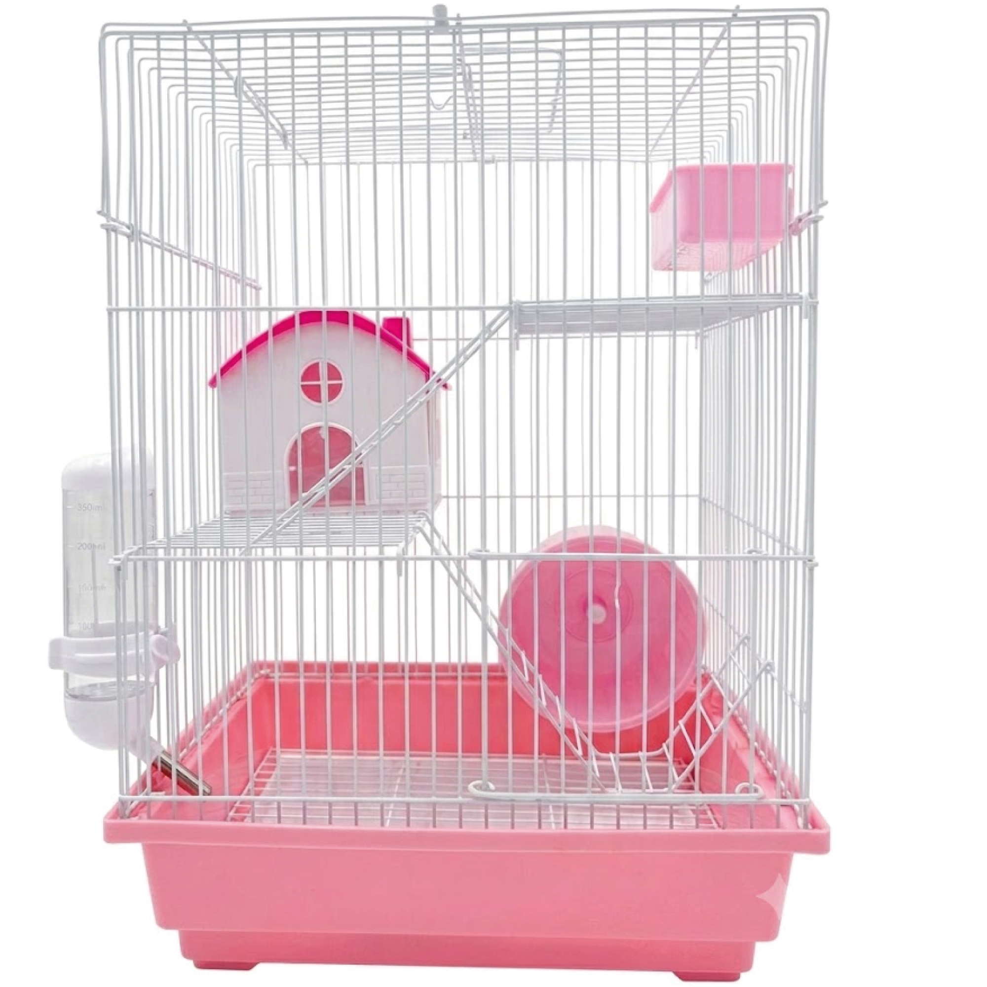 Cage pour hamster Moly à deux étages avec bac extractible et grille 30 x 23 x 41 cm | Inclus mangeoire, abreuvoir et roue