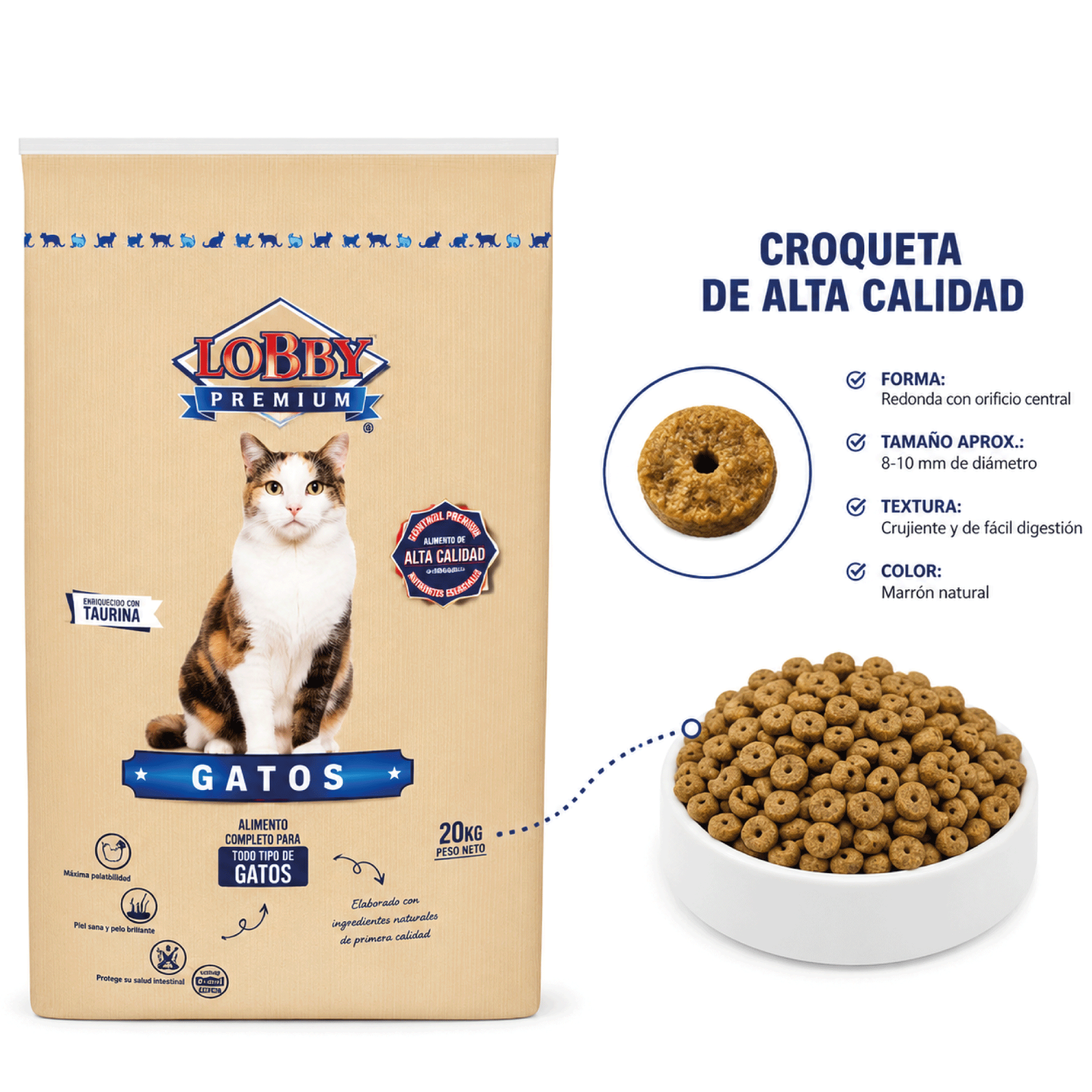 Lobby Premium Chats 20 kg | Croquettes complètes pour chats adultes avec taurine