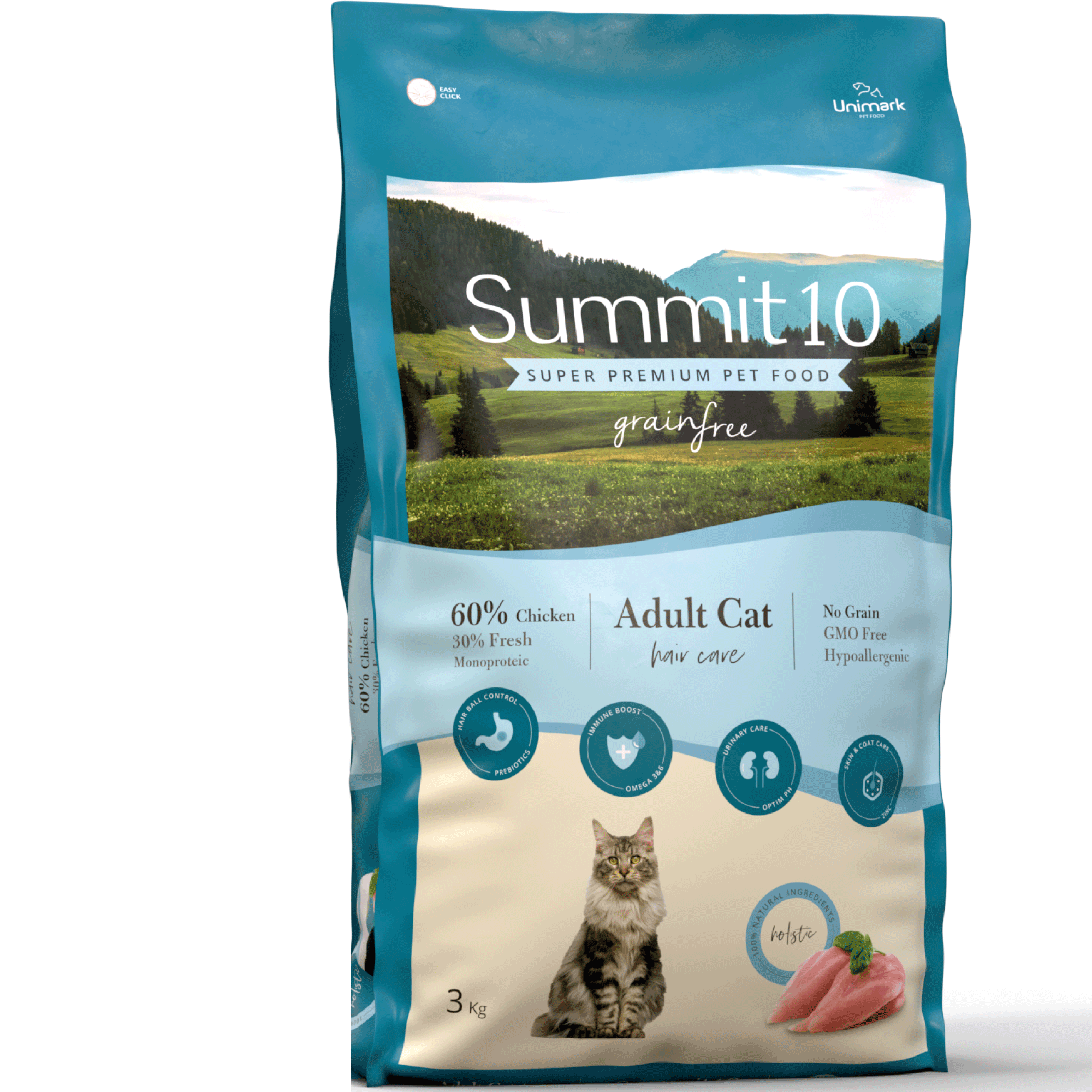 Summit Grain Free Adult Cat Hair Care 3 kg - Croquettes sans céréales pour chats adultes - Contrôle des boules de poils et soin du pelage