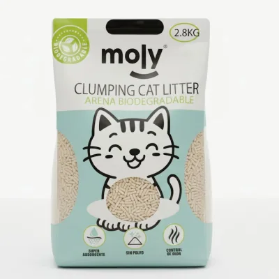 Litière de tofu bambou et maïs avec charbon actif 2,8 kg - Biodegradable, agglomérante et naturelle – Moly
