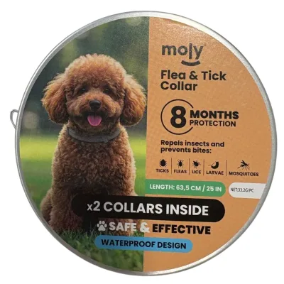Collier antiparasitaire Moly 62,5 cm pour chiens et chats moyens et grands | Pack 2 unités | Protection naturelle 8 mois