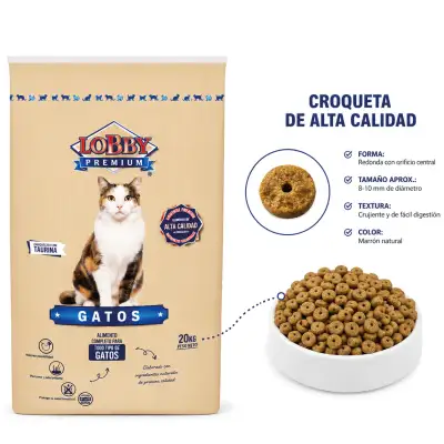 Lobby Premium Chats 20 kg | Croquettes complètes pour chats adultes avec taurine