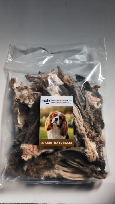 Oreilles de Lapin avec Poil MOLY pour Chiens 500 g – Snack Naturel en Vrac