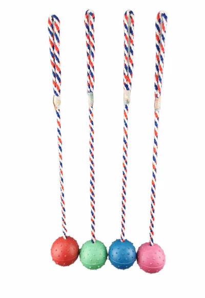 Balle en caoutchouc 6 cm avec corde en nylon