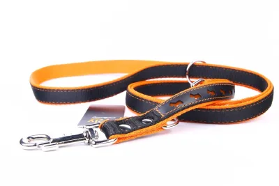 Laisse Cuir Luxury Réfléchissante 220 cm orange
