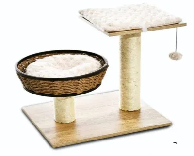 Griffoir en osier et bois modèle Tokyo avec zone de repos 48x39x51 cm