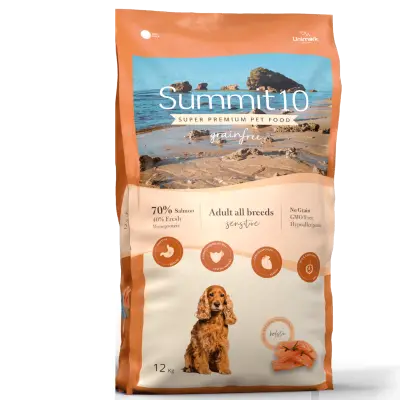 SUMMIT 10 Grain Free Sensitive Saumon & Pomme de Terre 12 kg - Croquettes hypoallergéniques sans céréales pour chiens adultes