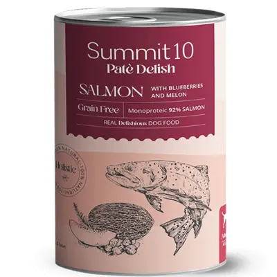 SUMMIT 10 Paté Delish Saumon Grain Free 400 g | Aliment humide monoprotéique pour chiens adultes