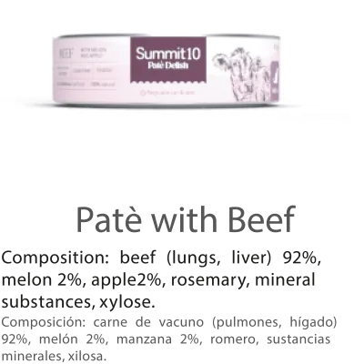 SUMMIT 10 Paté Delish avec Ternera pour Chats 85 g | Pâté humide premium pour chats avec bœuf, melon et pomme