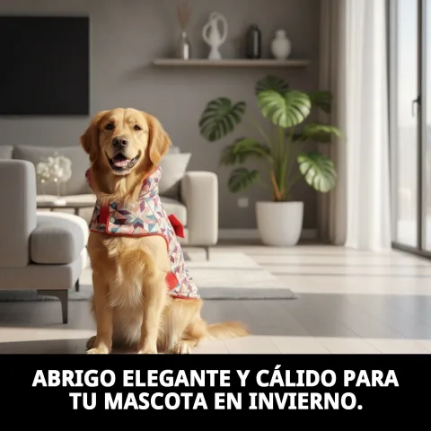 Chien portant le manteau damasco T-M lors d'une promenade hivernale
