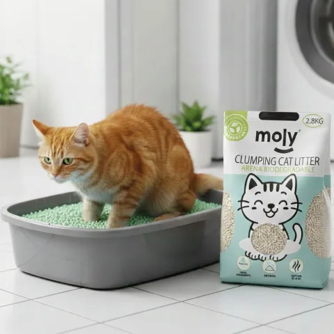 Détail de la texture de la litière agglomérante biodégradable pour chats