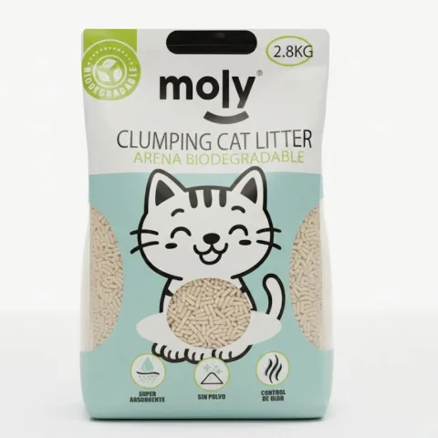 Litière de tofu bambou et maïs avec charbon actif 2,8 kg - Biodegradable, agglomérante et naturelle – Moly