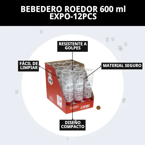 Abreuvoir rongeurs 600 ml montrant niveau d'eau et fixation sécurisée