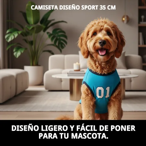 Chien petit portant le t-shirt sport 35 cm en promenade en extérieur