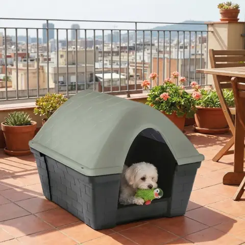Niche Happy Medium installée dans un jardin pour chiens moyens
