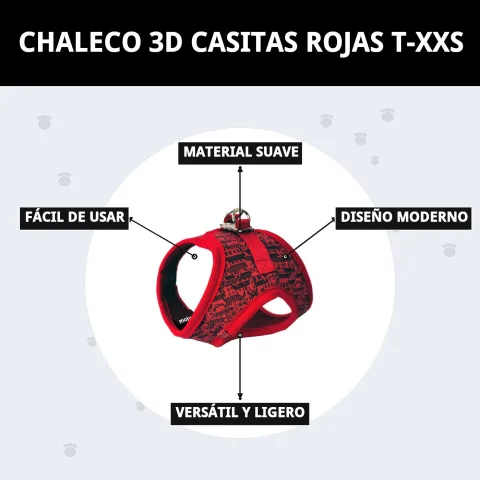 Emballage et présentation du gilet 3D maisons rouges T-XXS chez Compa Pattes