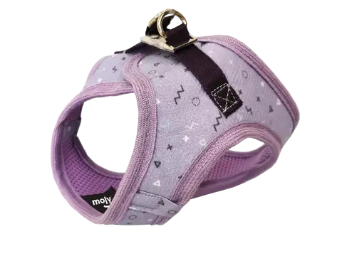 Détail de la fermeture métallique sécurisée du gilet 3D Moly lilas pour chiens