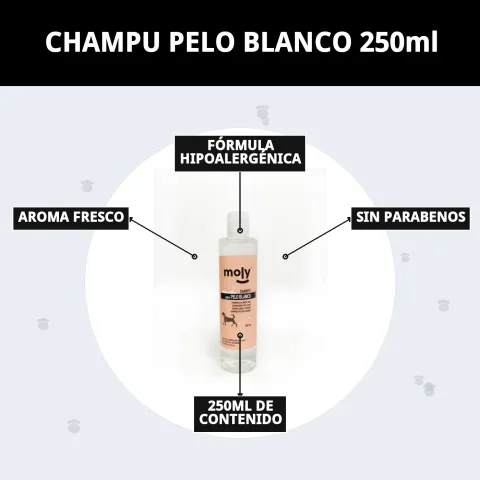 Shampoing Pelage Blanc Moly en usage domestique pour chiens
