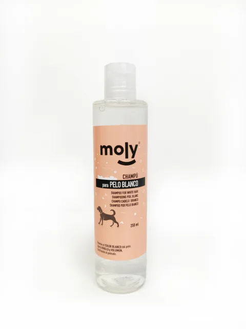 Shampoing Pelage Blanc 250 ml Moly | Illumine, Anti-jaunissement et Sublime la Brillance du Poil Clair