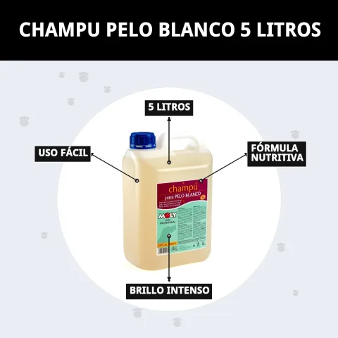 Vue générale du produit Shampoing Pelage Blanc Moly 5 litres chez Compa Pattes