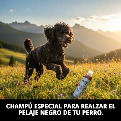 Application de shampoing pour pelage noir sur chien