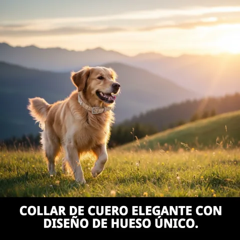 Collier cuir bleu pour chien avec motif os décoratif