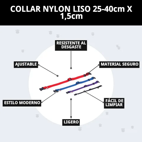 Collier nylon lisse pour chiens avec plage d'ajustement 25 à 40 cm