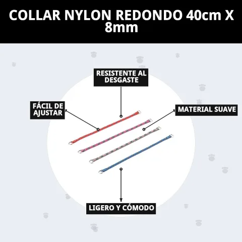 Collier nylon rond 40cm x 8mm pour chiens