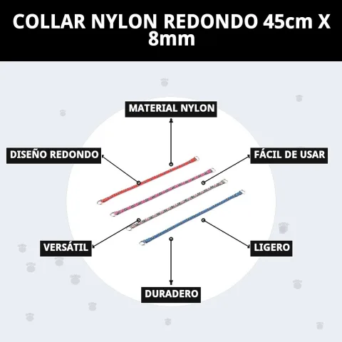 Collier nylon rond 45 cm x 8 mm pour chiens