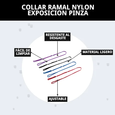 Plusieurs colliers ramal nylon exposition en différentes couleurs