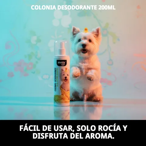 Flacon de cologne désodorisante Moly avec étiquette visible