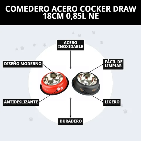 Chien mangeant confortablement dans la gamelle Cocker Draw
