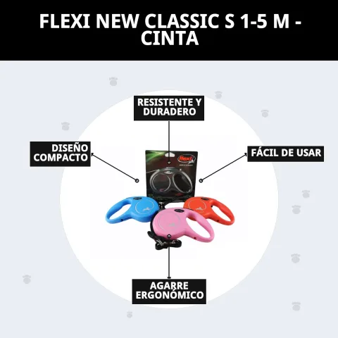Laisse extensible Flexi New Classic S avec harnais pour plus de sécurité
