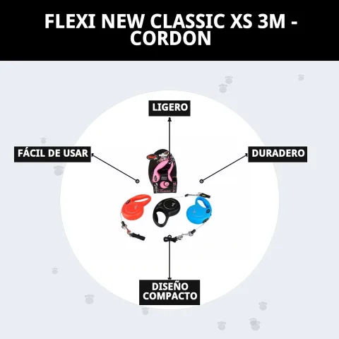Emballage et présentation de la laisse extensible Flexi New Classic XS