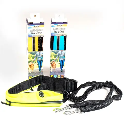 Détail de la ceinture mains libres pour laisse chiens en jaune et orange