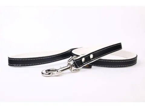 Laisse cuir Luxury 120 cm couleur bleu avec prise ergonomique