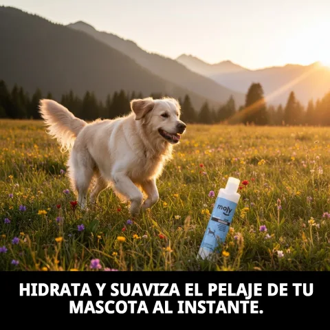 Application de la crème adoucissante Moly sur pelage de chien