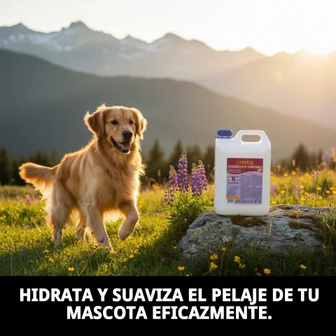 Application de la crème adoucissante Moly sur un chien à poil long
