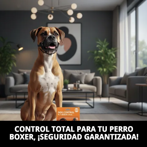 Chien boxer avec museruola DOG CONTROL N.7 lors d'une promenade