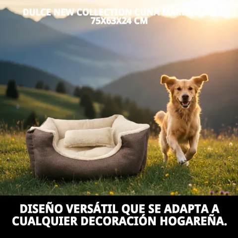 Détail des coutures résistantes du coussin marron pour chiens