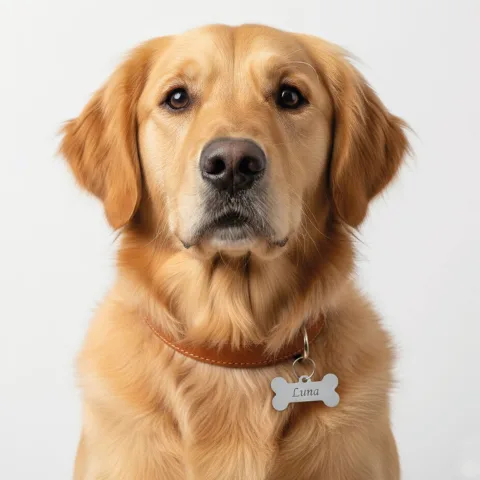Détail de plaques identifiantes résistantes pour colliers d’animaux