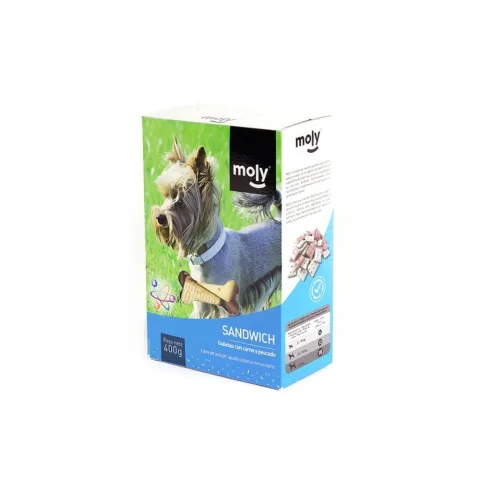 Emballage biscuits sandwich fourrés pour chiens Moly côté