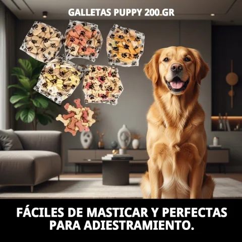 Biscuits Puppy Moly mettant en avant les vitamines A, D3 et E